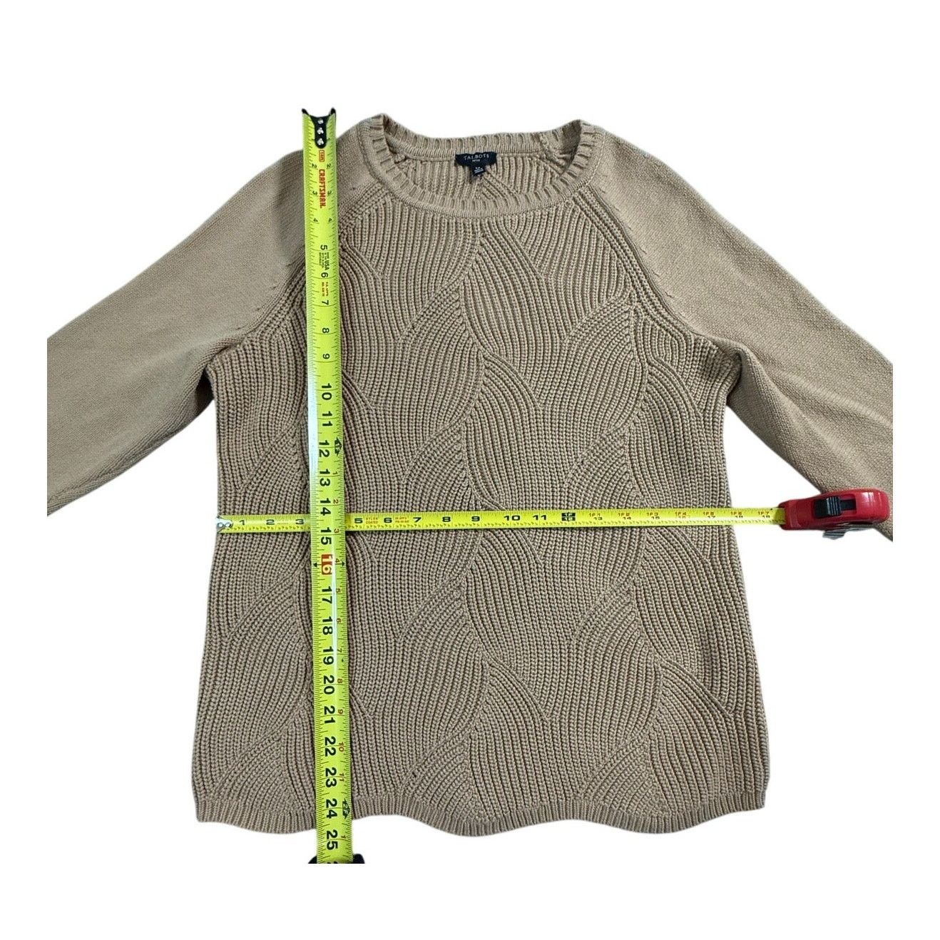 Other Talbots Sweater Women's L Petite Tan Knit Scalloped Pullover Size L / US 10 / IT 46 - 4 Thumbnail