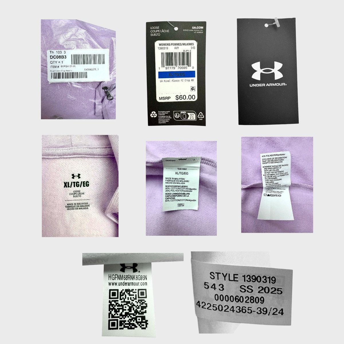 Under Armour Under Armour Lavender Women’s Rival Fleece Crop Hoodie Sz XL Size XL / US 12-14 / IT 48-50 - 8 Thumbnail