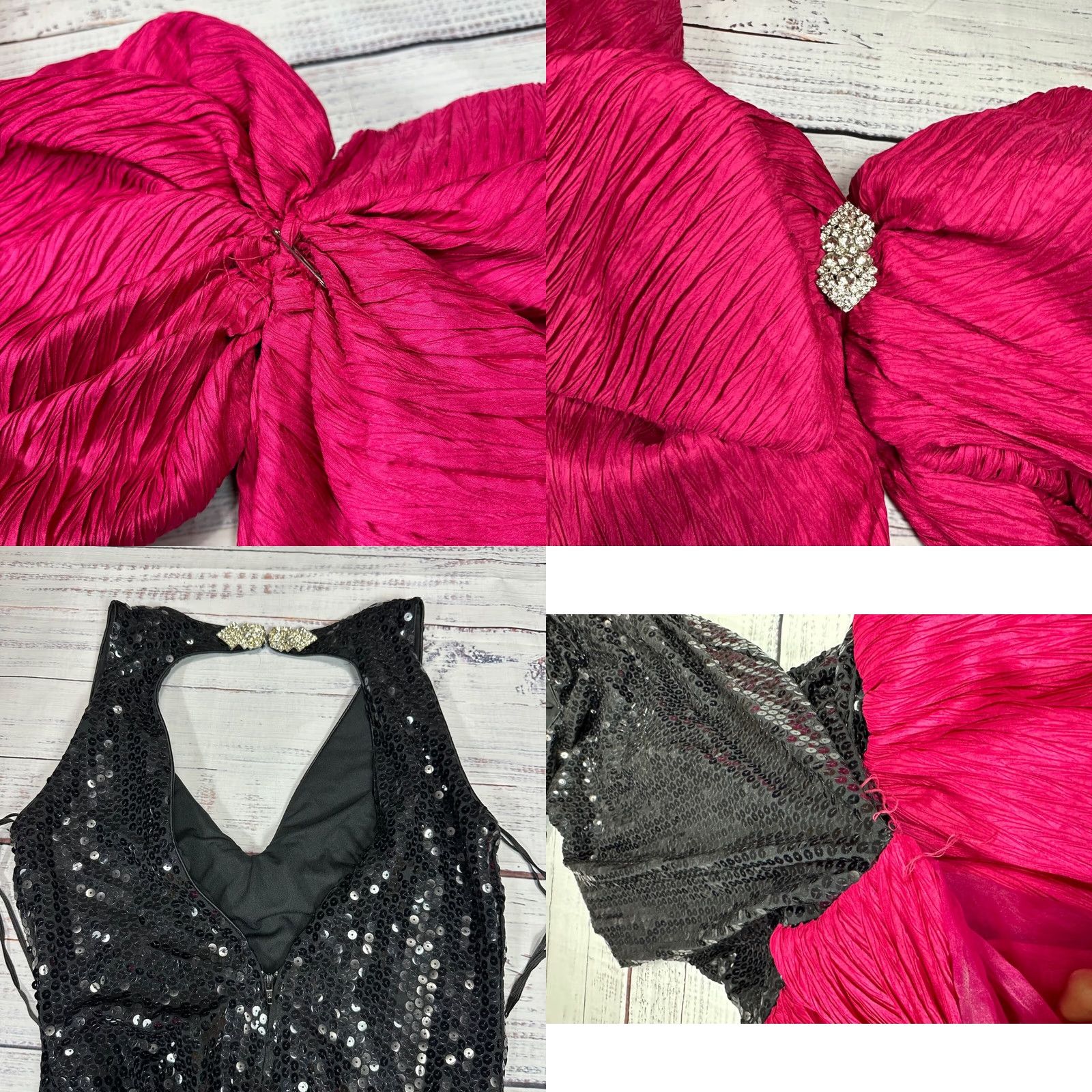 Vintage VINTAGE A.J. Bari Mermaid Dress Shirt Bow Back Halter Neck Sequined Sz 4 Black Pink Open Back Midi Women Dresses Bow flaw Size S / US 4 / IT 40 - 9 Thumbnail