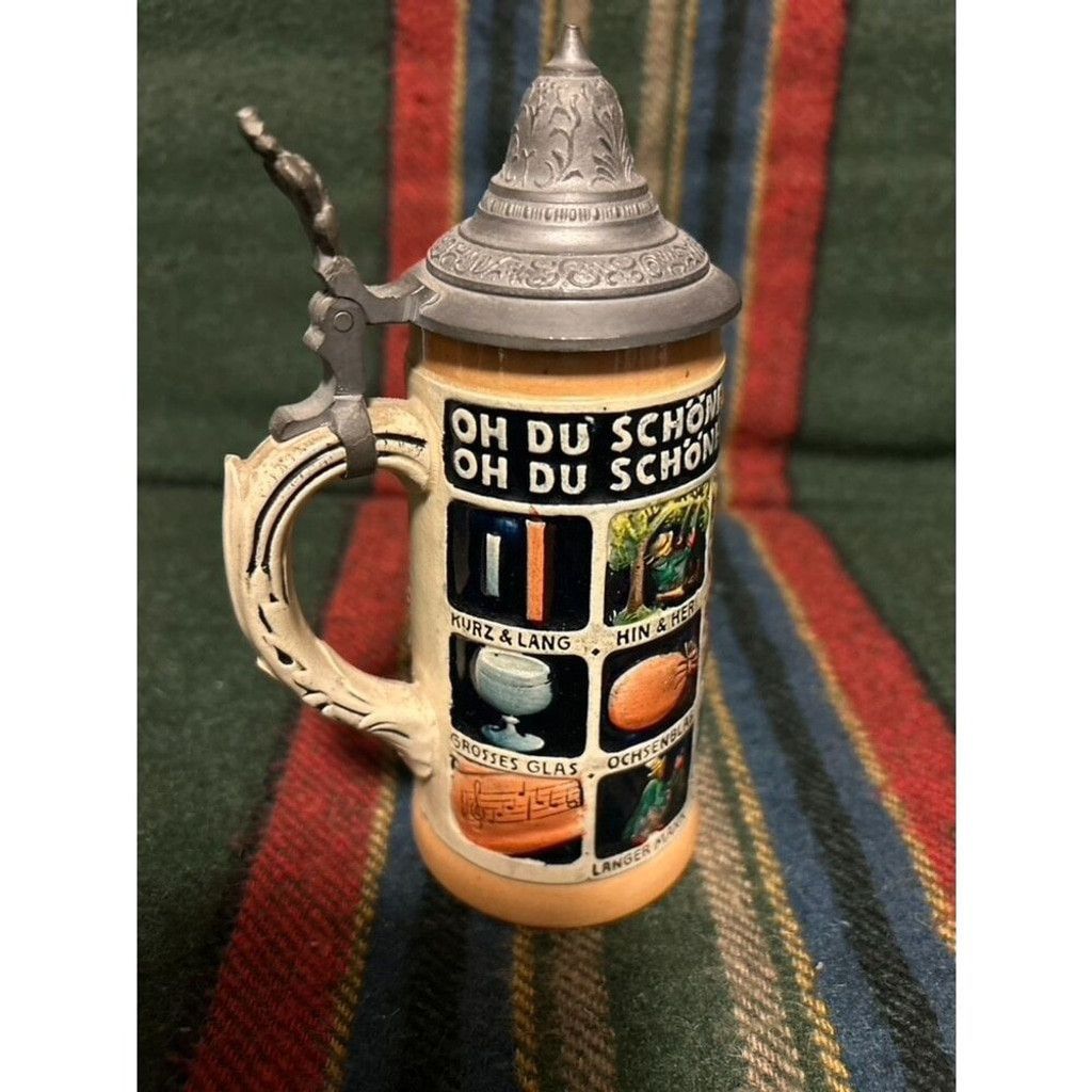 The Unbranded Brand 2 Large 20th Century German Ceramic Beer SteinwithPewter Lid Size ONE SIZE - 14 Thumbnail