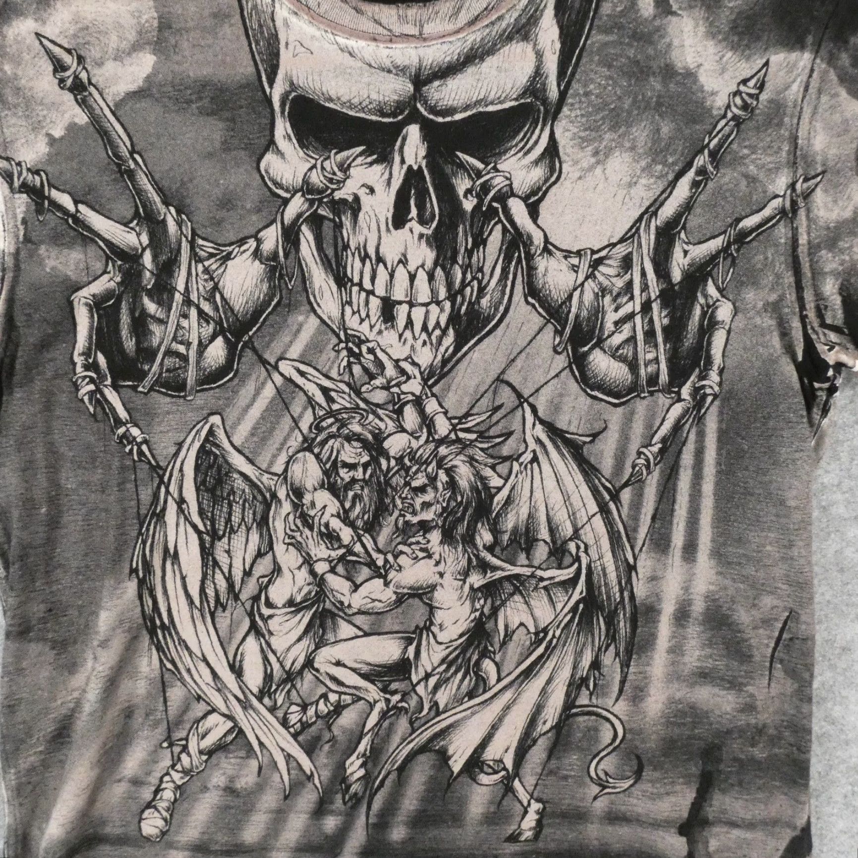 Affliction Affliction Shirt Men L Black Grunge Skull Puppets God Devil Armageddon Size US L / EU 52-54 / 3 - 2 Thumbnail