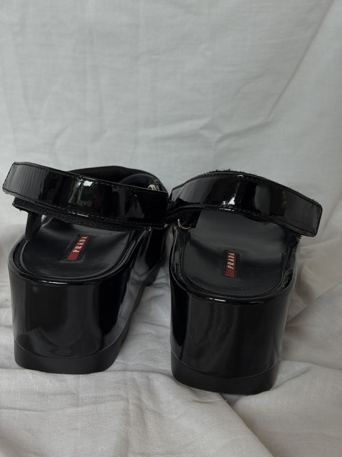 Prada × Vintage Prada Patent Leather Black Chunky Platform Sandals Size US 6.5 / IT 36.5 - 7 Thumbnail