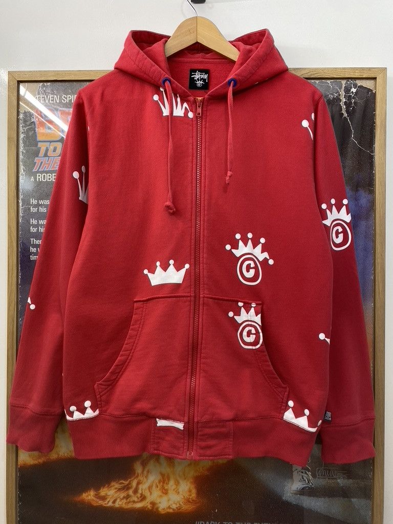 Stussy 00s Vintage Stussy Multi Crown Logo Print Zip Up Hoodie