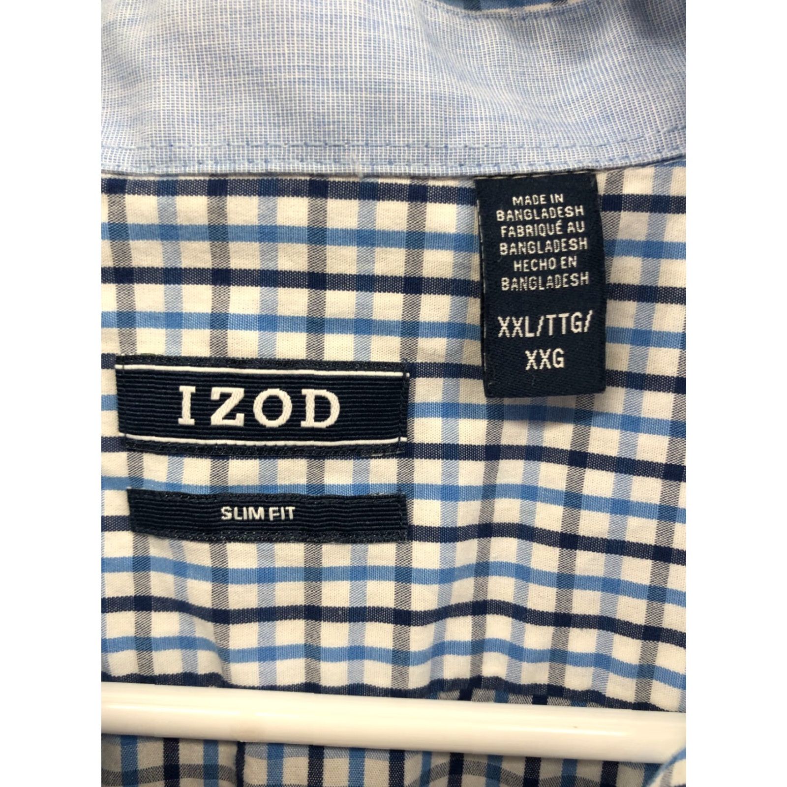Izod IZOD Shirt Mens XXL Blue Plaid Long Sleeve Slim FIt Button-Down Collar Size US XXL / EU 58 / 5 - 6 Thumbnail