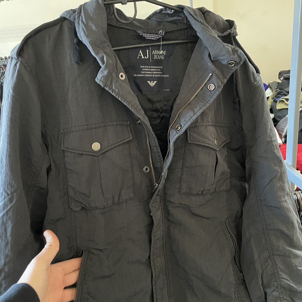Armani × Japanese Brand Nylon Hooded Armani jeans army Jacket hoodie coat multipoc Size US L / EU 52-54 / 3 - 3 Thumbnail