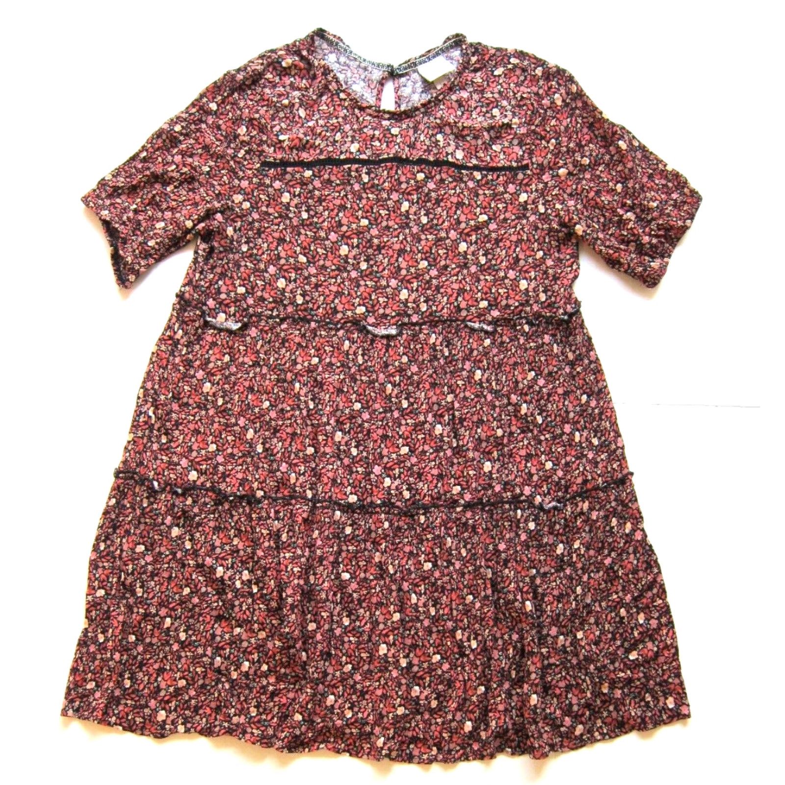 Vintage Knox Rose 100% Rayon Pink Green Black Short Sleeve Tunic Smock Dress Large Size 36" / US 14 / IT 50 - 2 Thumbnail