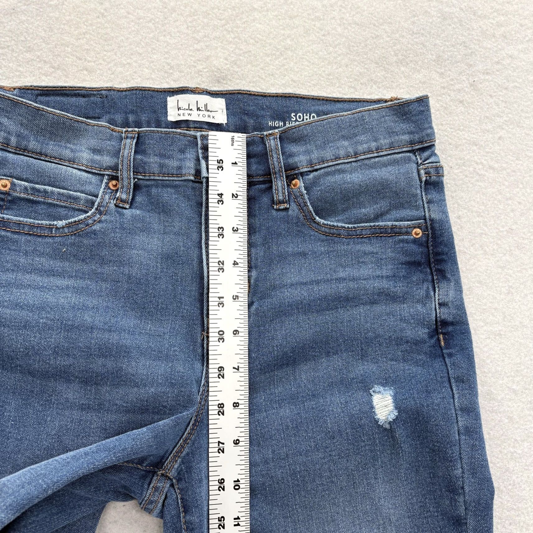 Nicole Miller Nicole Miller Soho High Rise Ankle Slim Jeans Womens 4 Medium Wash Distressed blue pocket stretch denim 5-pocket Mens Womens Girls Boys Size 27" / US 4 / IT 40 - 6 Thumbnail
