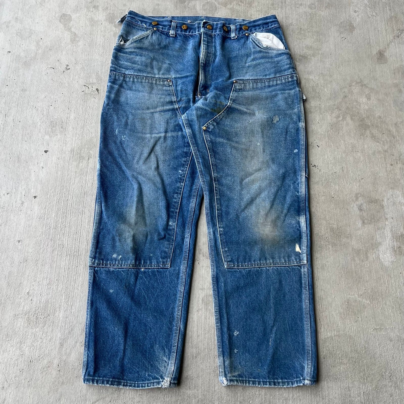 Carhartt × Vintage Carhartt faded blue denim jeans double knee work wear pants Size US 37 - 1 Thumbnail