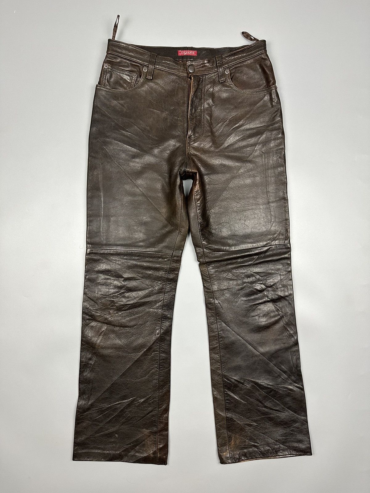 Chevignon × Genuine Leather × Vintage 🔥Very Rare🔥Vintage Chegvinon Flared Leather Pant Size US 28 / EU 44 - 1 Thumbnail