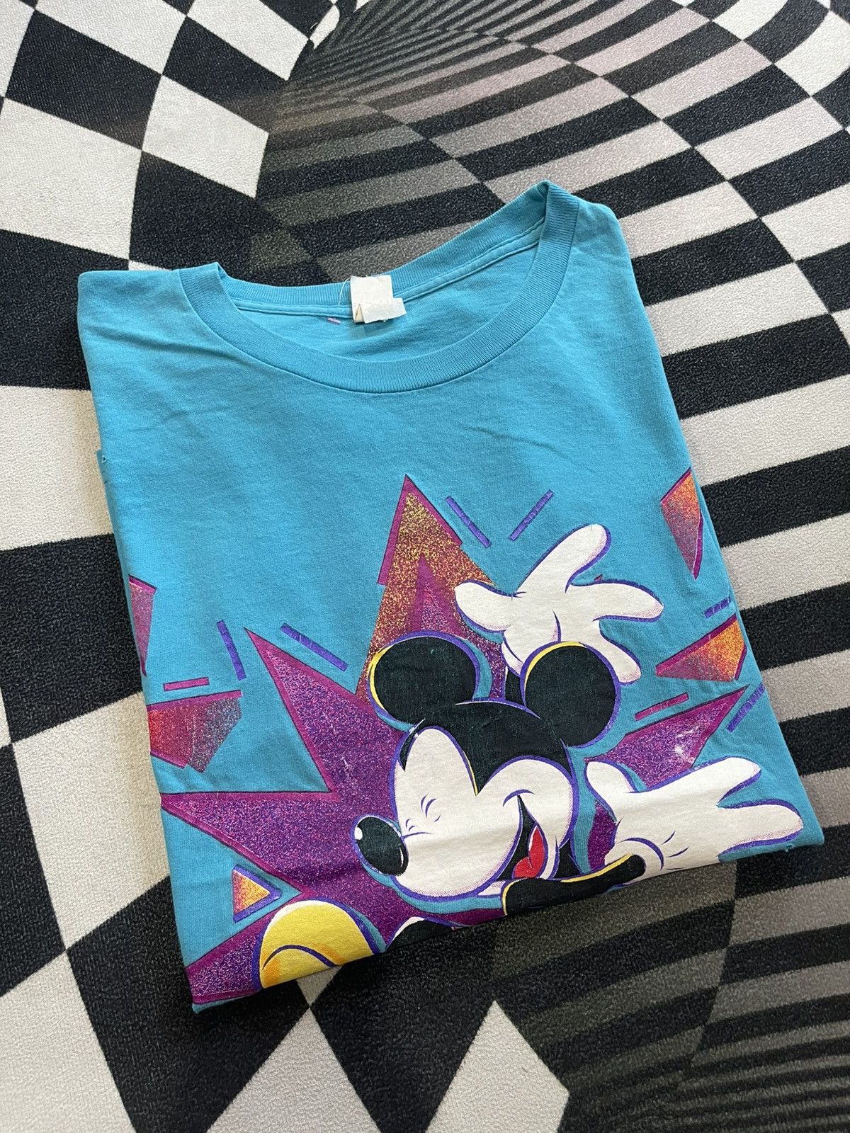 Mickey Mouse Disney Mickey Mouse 'Land 'N Sea' Neon Glitch Turquoise Tee Size US XL / EU 56 / 4 - 1 Thumbnail