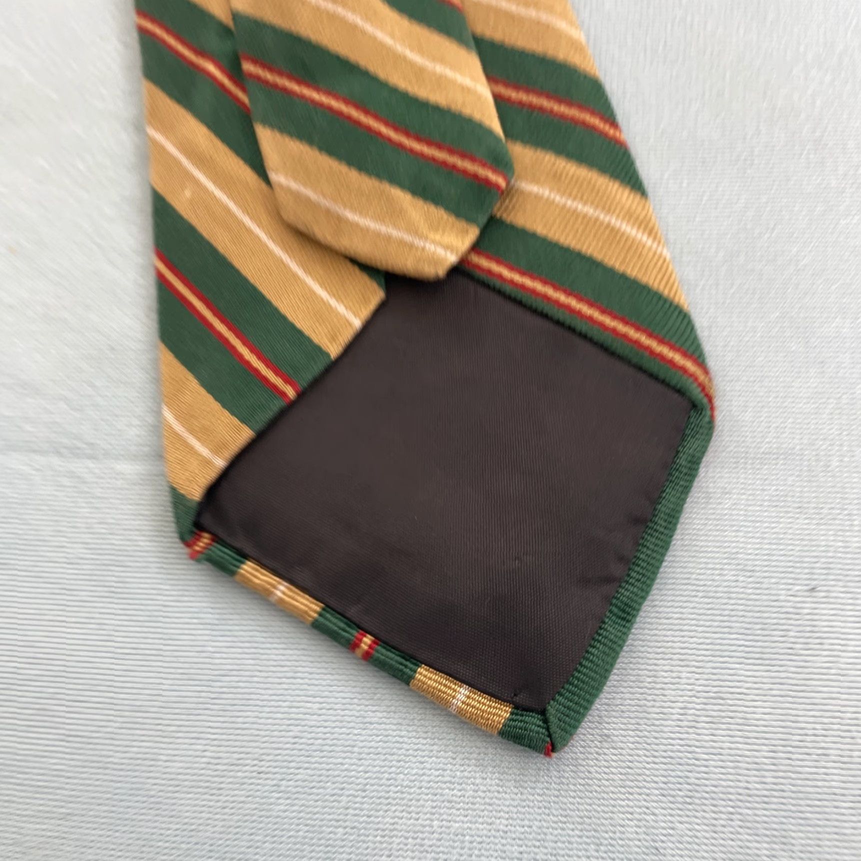 Vintage VINTAGE English Silk Repp Tie Green Tan Red Stripe 3 Thread 56" Capsule Necktie, Carriage Grade ltd. (Men) Size ONE SIZE - 5 Thumbnail