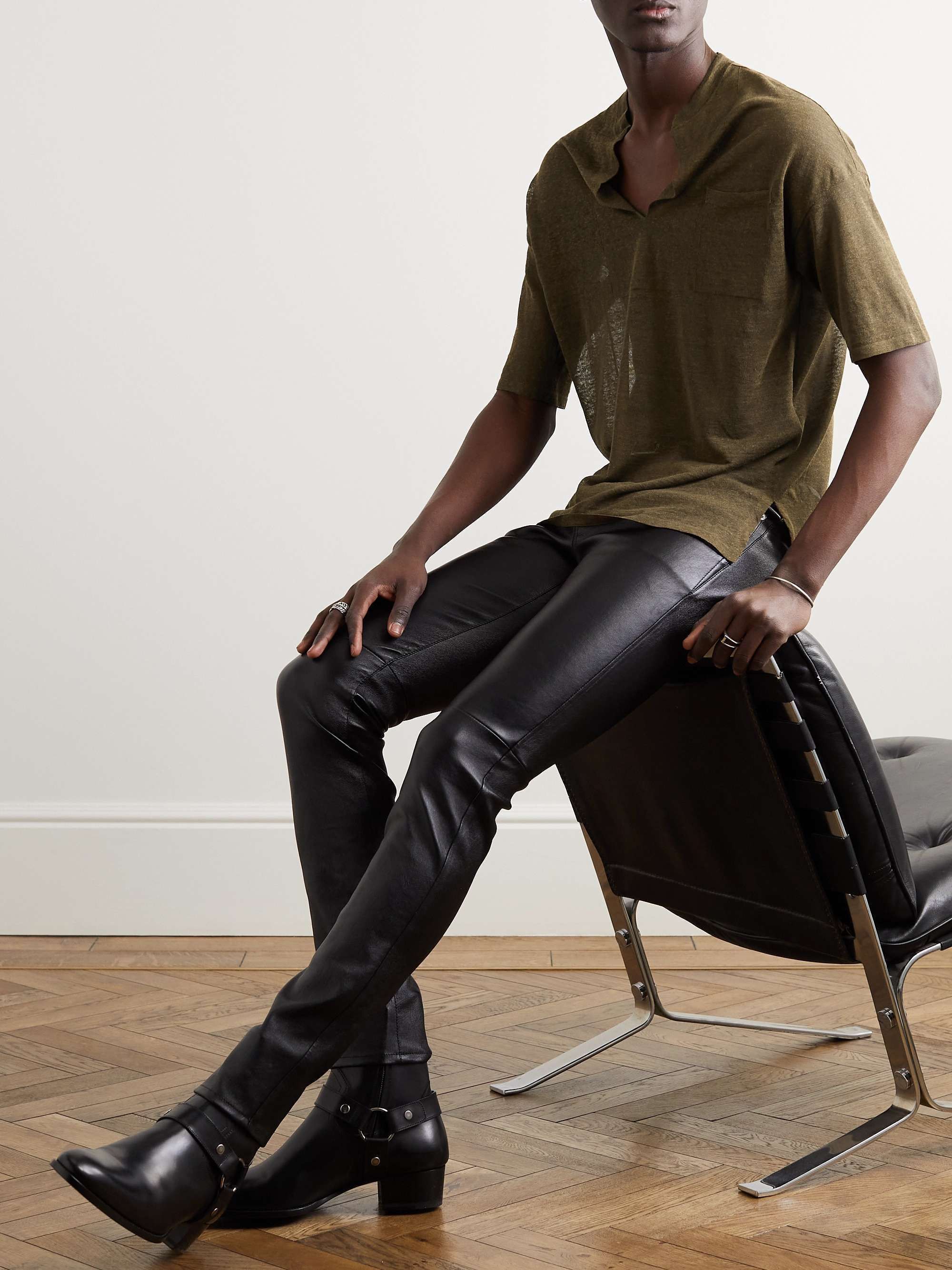 Saint Laurent Paris o1s1wg110725 Top in Linen And Silk in Khaki Size US XL / EU 56 / 4 - 2 Thumbnail