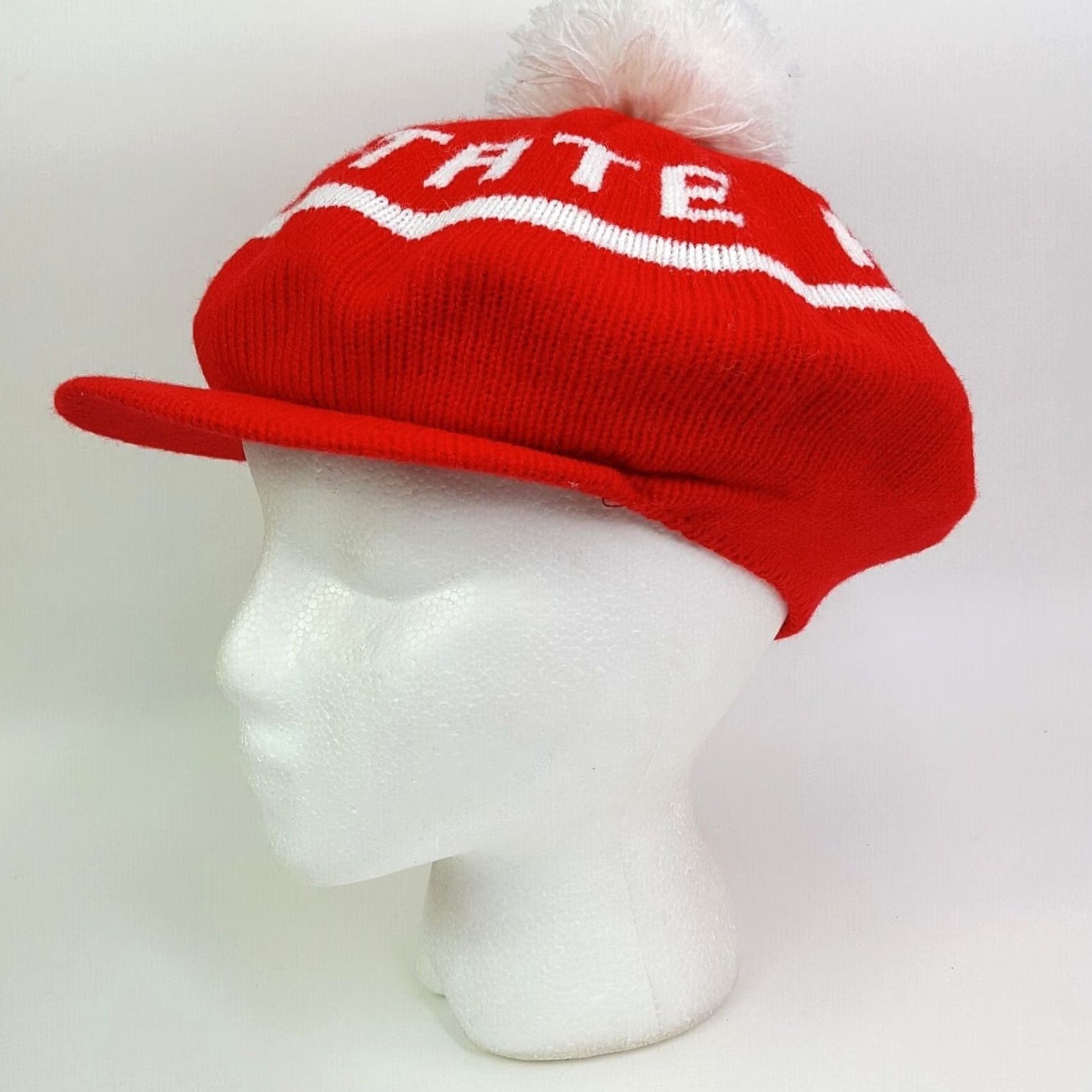 Vintage VINTAGE NC State Wolf Pack Knit Beanie Cabby Newsboy Gatsby Winter Hat College Hat Mens Red 80s USA University Sports Cabby Newsboy Cap Ice, Inc Size ONE SIZE - 2 Thumbnail
