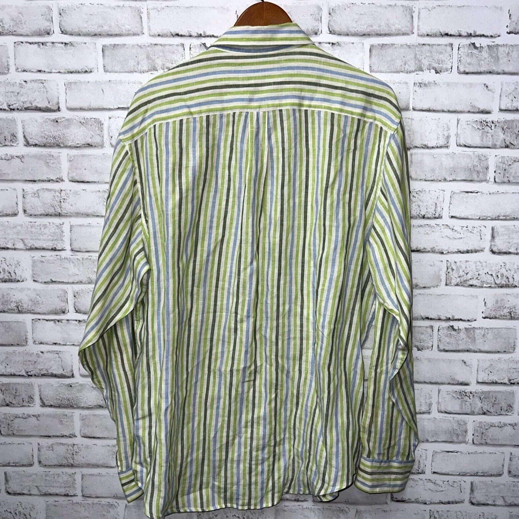 Banana Republic Banana Republic 100% Linen Green Striped Button-Up Shirt Men’s L Long Sleeve Size US L / EU 52-54 / 3 - 4 Thumbnail