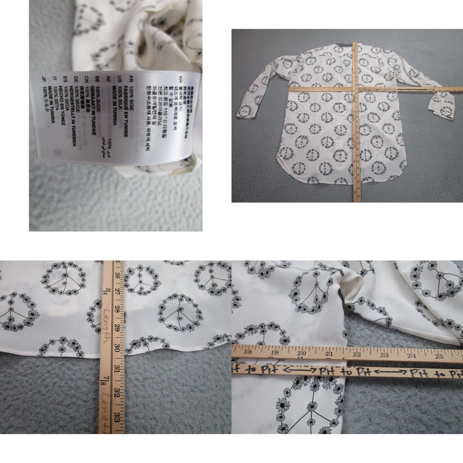 Sandro Sandro Paris Blouse Womens Size 2 White Silk Floral Sheer Long Sleeve Peace Theme Size XS / US 0-2 / IT 36-38 - 8 Thumbnail