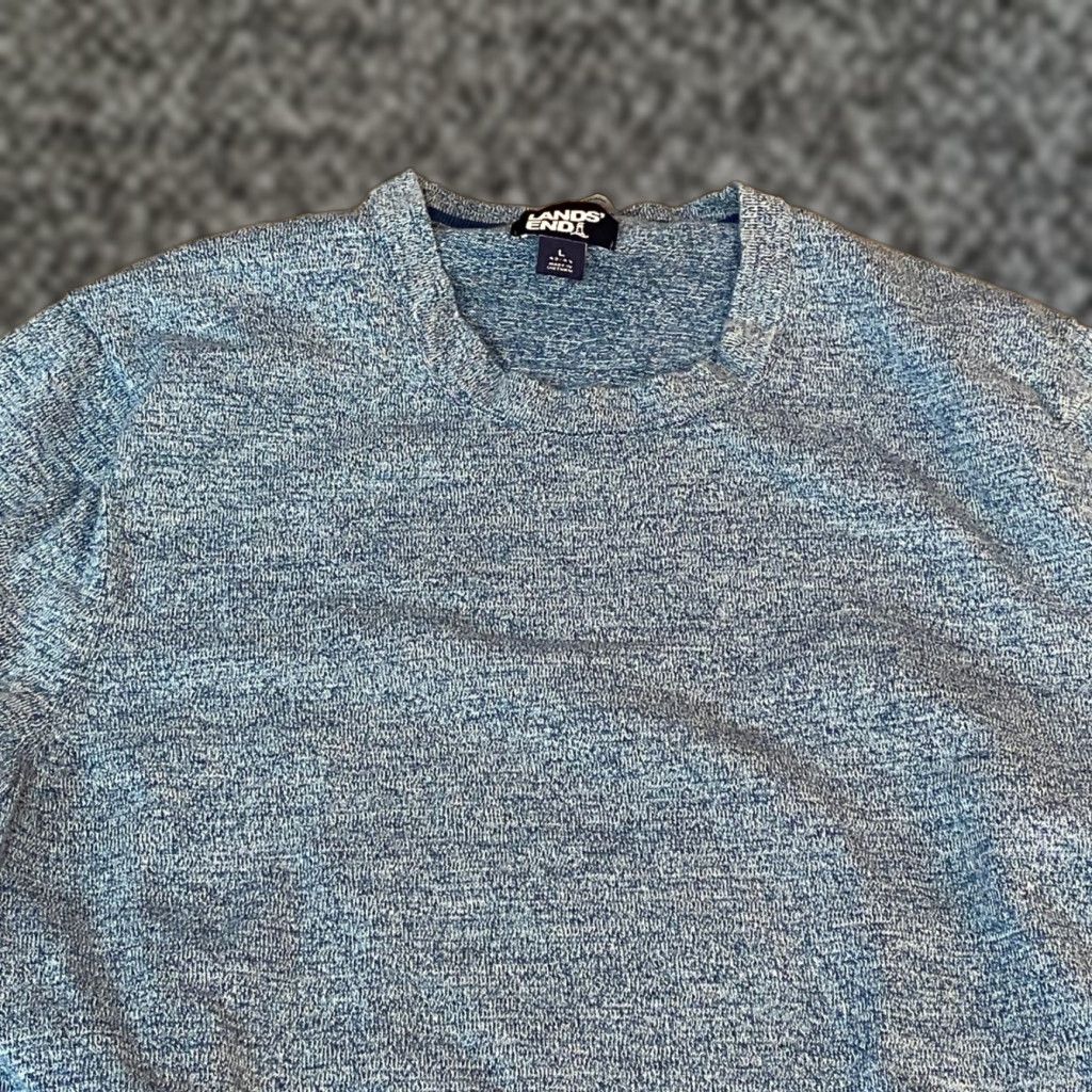 Lands' End Lands' End Mens Large Blue Heathered Crewneck Pullover Knit Cotton Sweater Shirt Size US L / EU 52-54 / 3 - 1 Thumbnail
