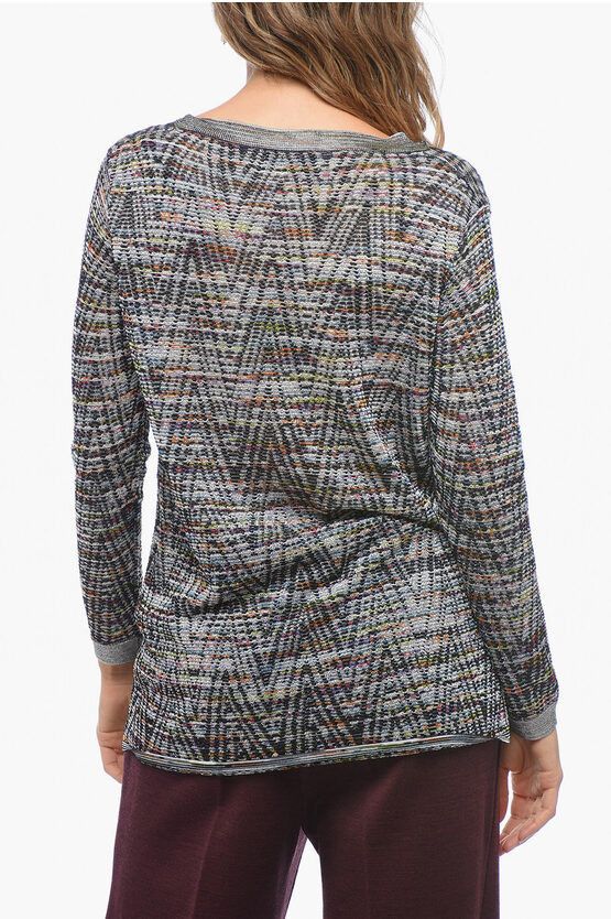 Missoni og1mm0724 Crew Neck Stretch Fabric Sweater in Multicolor Size S / US 4 / IT 40 - 2 Thumbnail