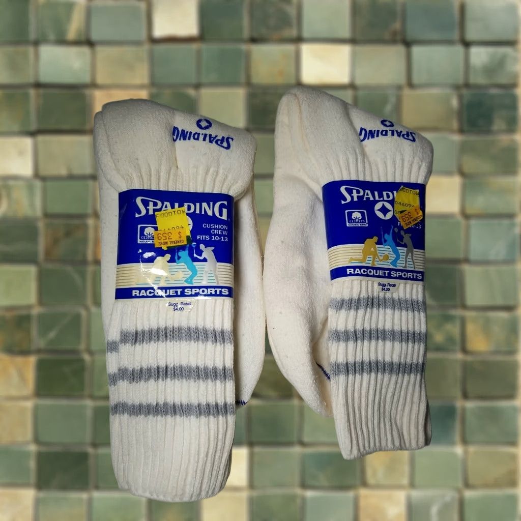 Spalding VINTAGE Spalding RACQUET SPORTS Tube Socks Gray White Stripe 10-13 Mens Size ONE SIZE - 1 Thumbnail