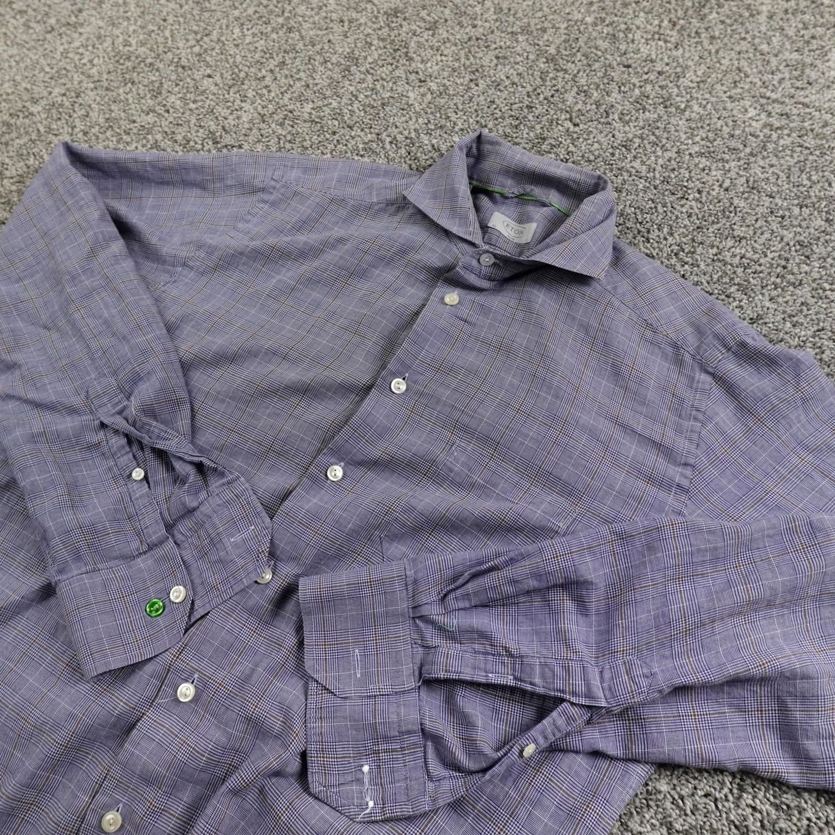 Eton Eton Shirt Mens 16.5 42 L Blue Plaid Slim Fit Long Sleeve Button Up Dress Casual Shirt Size US XL / EU 56 / 4 - 2 Thumbnail