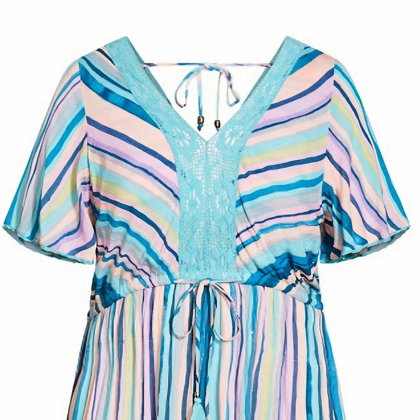 Avenue AVEOLOGY CROCHET ACCENT STRIPED GAUZE MAXI DRESS 14w ☆ NWT Size XL / US 12-14 / IT 48-50 - 8 Thumbnail