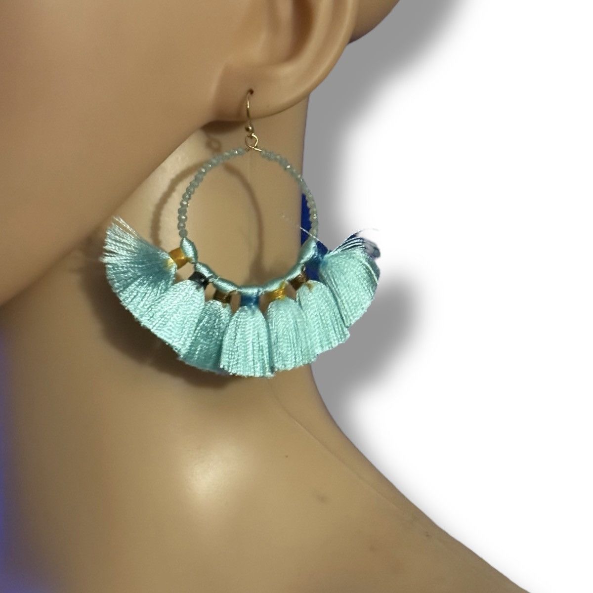 Other Mint green beaded tassel fan dangle hoop earrings Size ONE SIZE - 2 Thumbnail