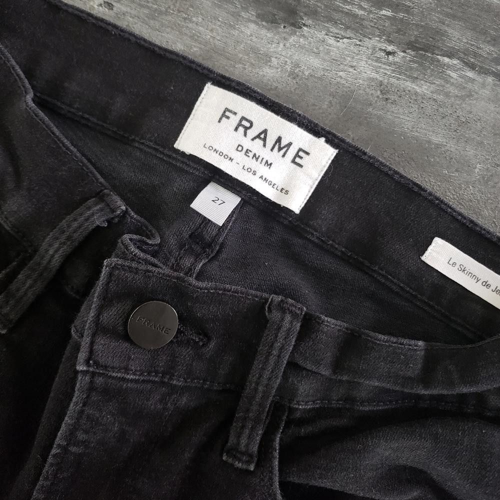 Designer Black Slit Detailed Frame Denim Skinny Jean Size 27" / US 4 / IT 40 - 4 Thumbnail
