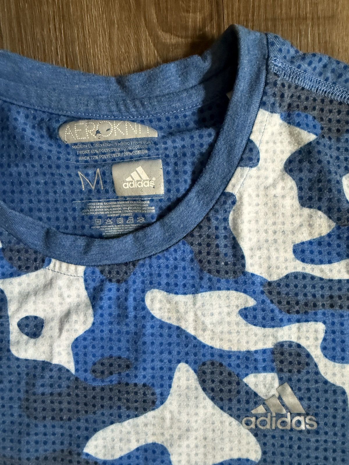 Adidas Adidas Blue Camo Mesh Performance Shirt Men Athletic Gym Tee Size US M / EU 48-50 / 2 - 2 Thumbnail