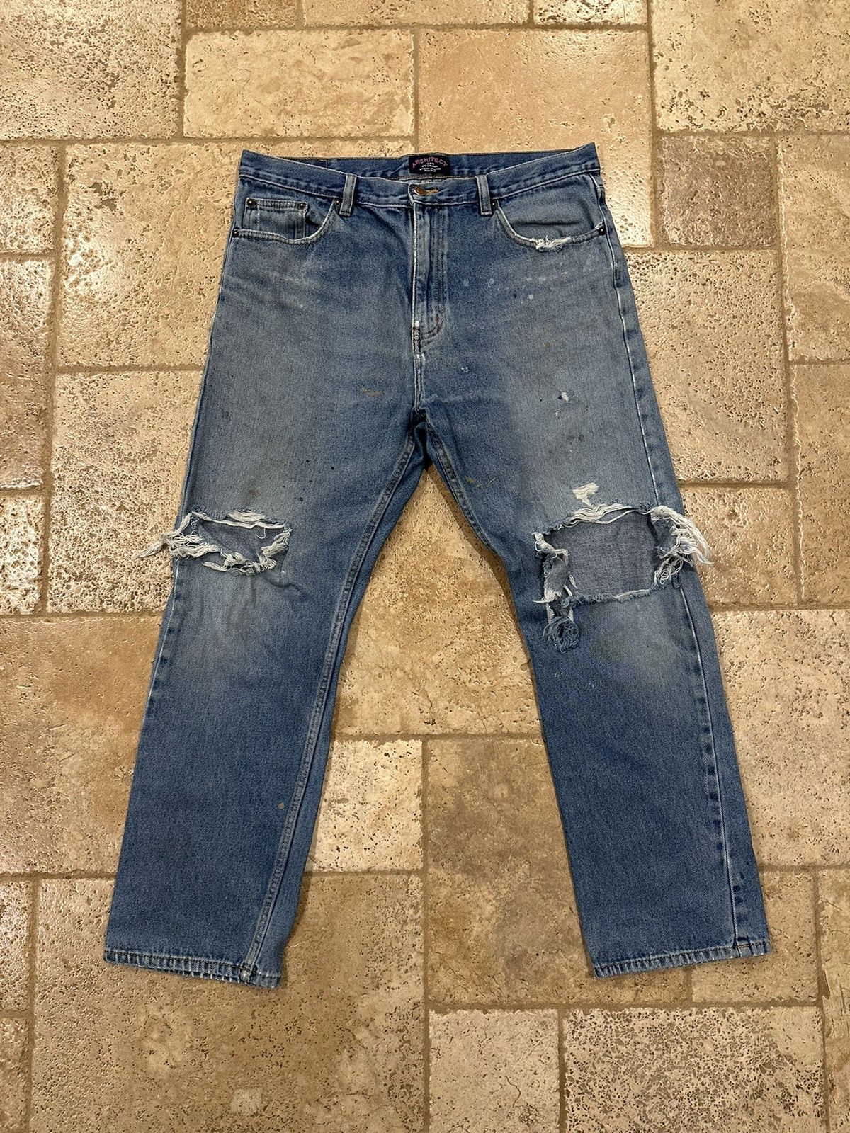 Architect × Vintage Vintage Architect Distressed Stone Paint Denim Blue Jeans Size US 36 / EU 52 - 1 Thumbnail