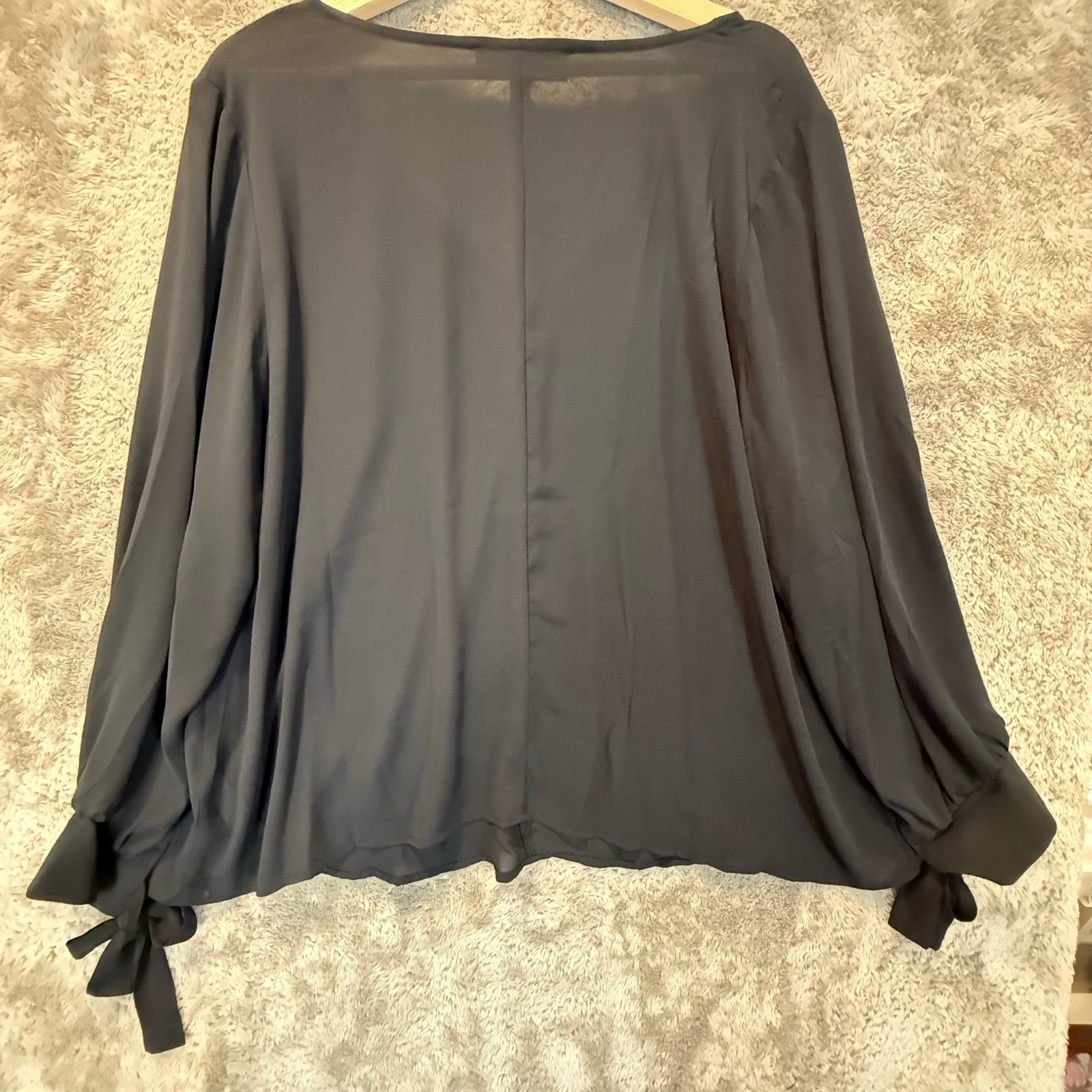 Other Eloquii Black Top Blouse Button Front Tie Sleeve Size 22 Size 3XL / US 20-22 - 2 Thumbnail