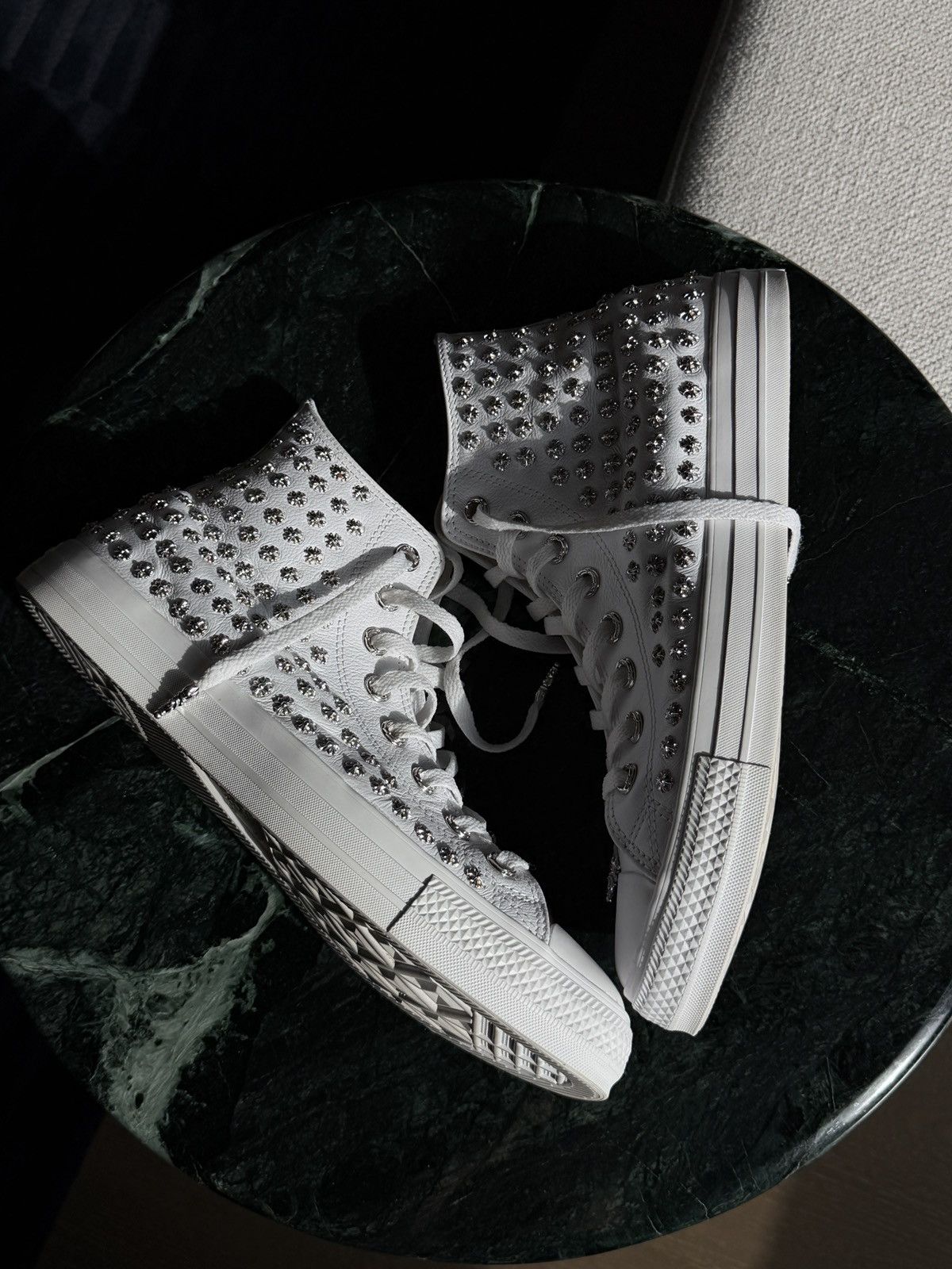 Chrome Hearts Chrome Hearts White Rhodium Cross High Top Converse Size US 12 / EU 45 - 3 Thumbnail