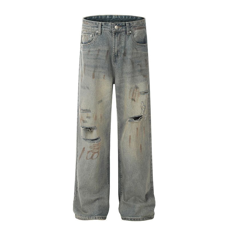 Japanese Brand American men's loose straight leg washed distressed jeans Size US 32 / EU 48 - 1 Thumbnail