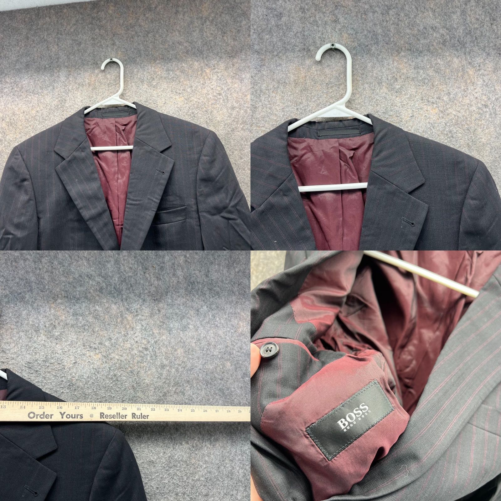 Hugo Boss HUGO BOSS Blazer Mens 36R Black Sport Coat Gable Vegas Jacket Striped Wool Jacket/Coat Notch Two-Button Flat Front Regular Mens Wool Black 36R Size 36R - 8 Thumbnail