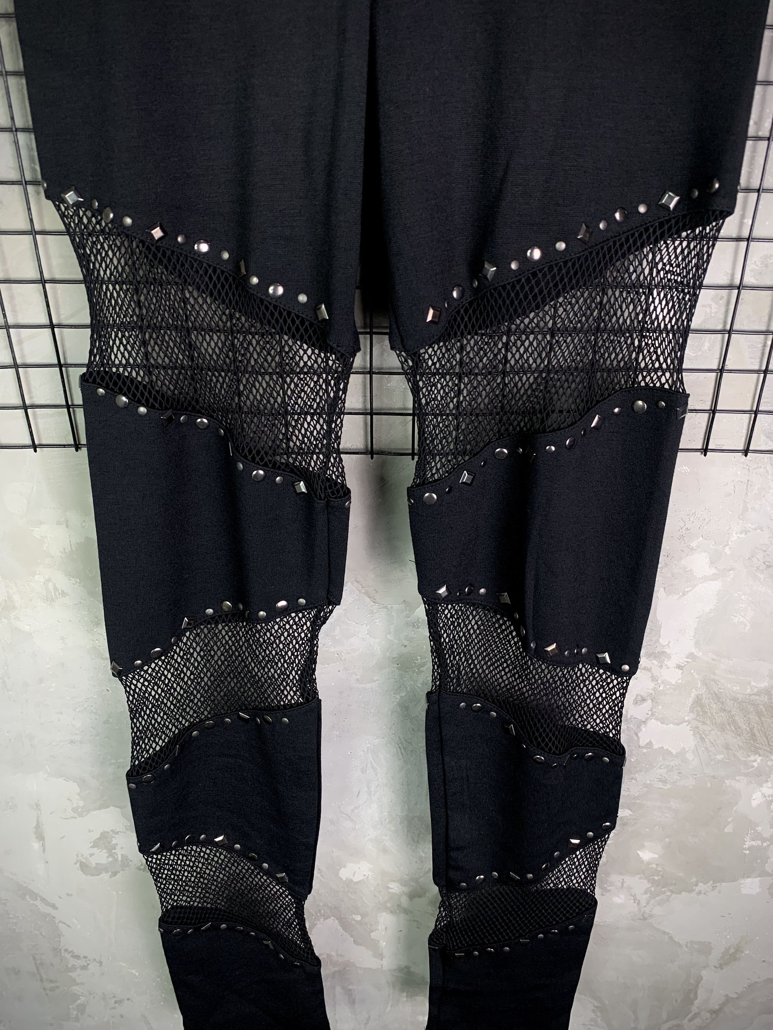 Japanese Brand Ghost Of Harlem Punk Studded Mesh Panel Harajuku Legging Size 26" / US 2 / IT 38 - 4 Thumbnail