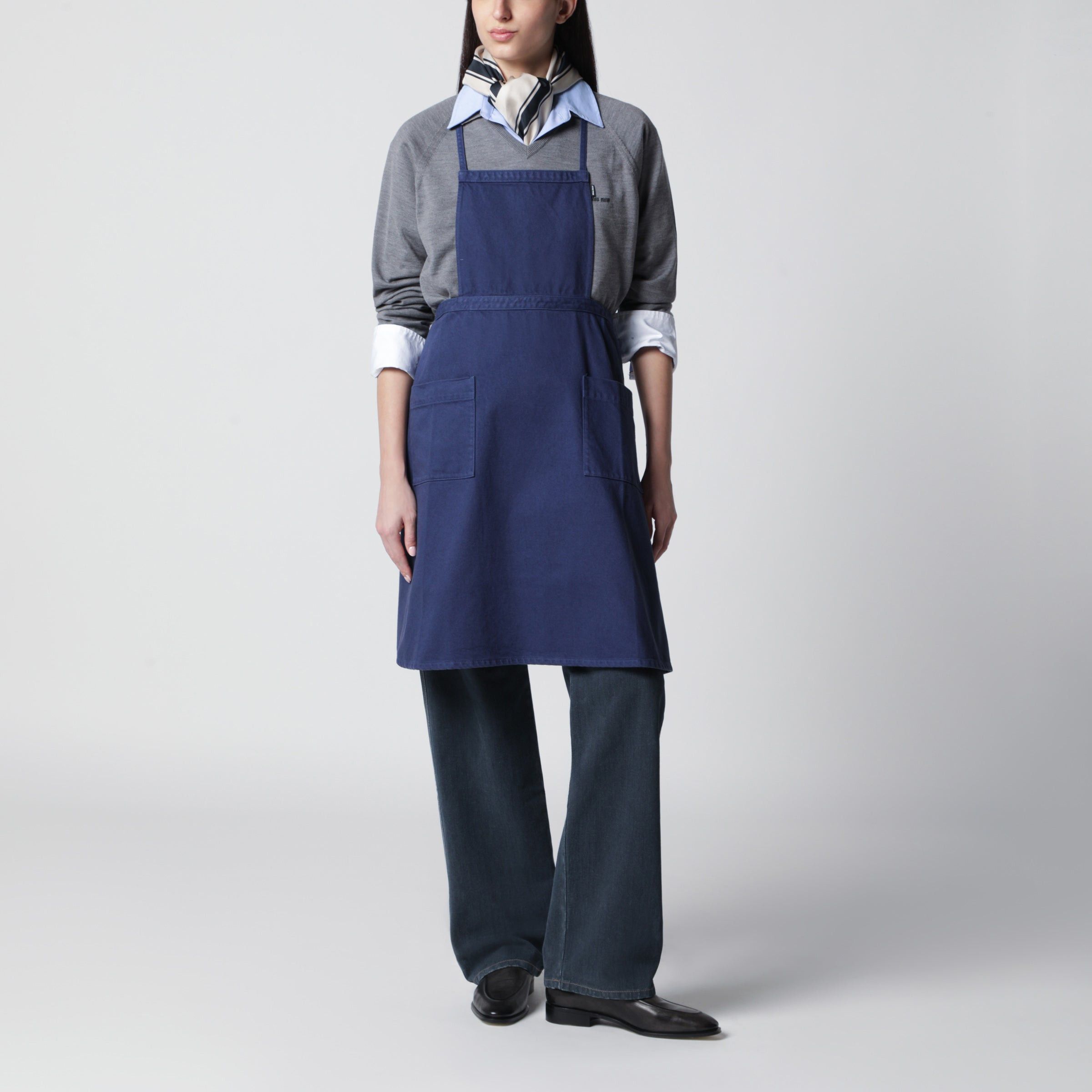 Miu Miu Miu Miu Garment-Dyed Gabardine Cotton Apron In Blue Size ONE SIZE - 1 Thumbnail
