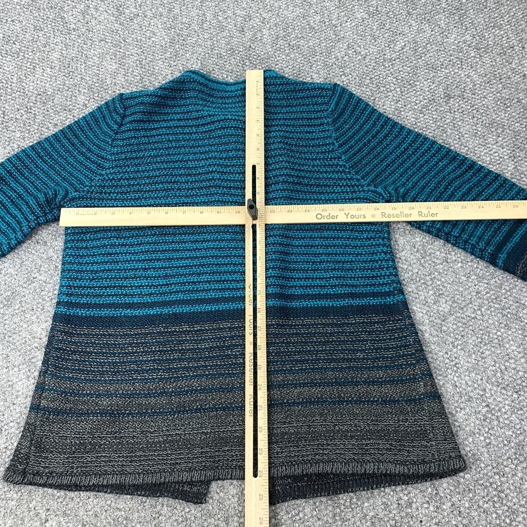 Vintage Allison Daley Sweater Cardigan Womens Small Teal Gray Striped Knit Button Front Size S / US 4 / IT 40 - 5 Thumbnail