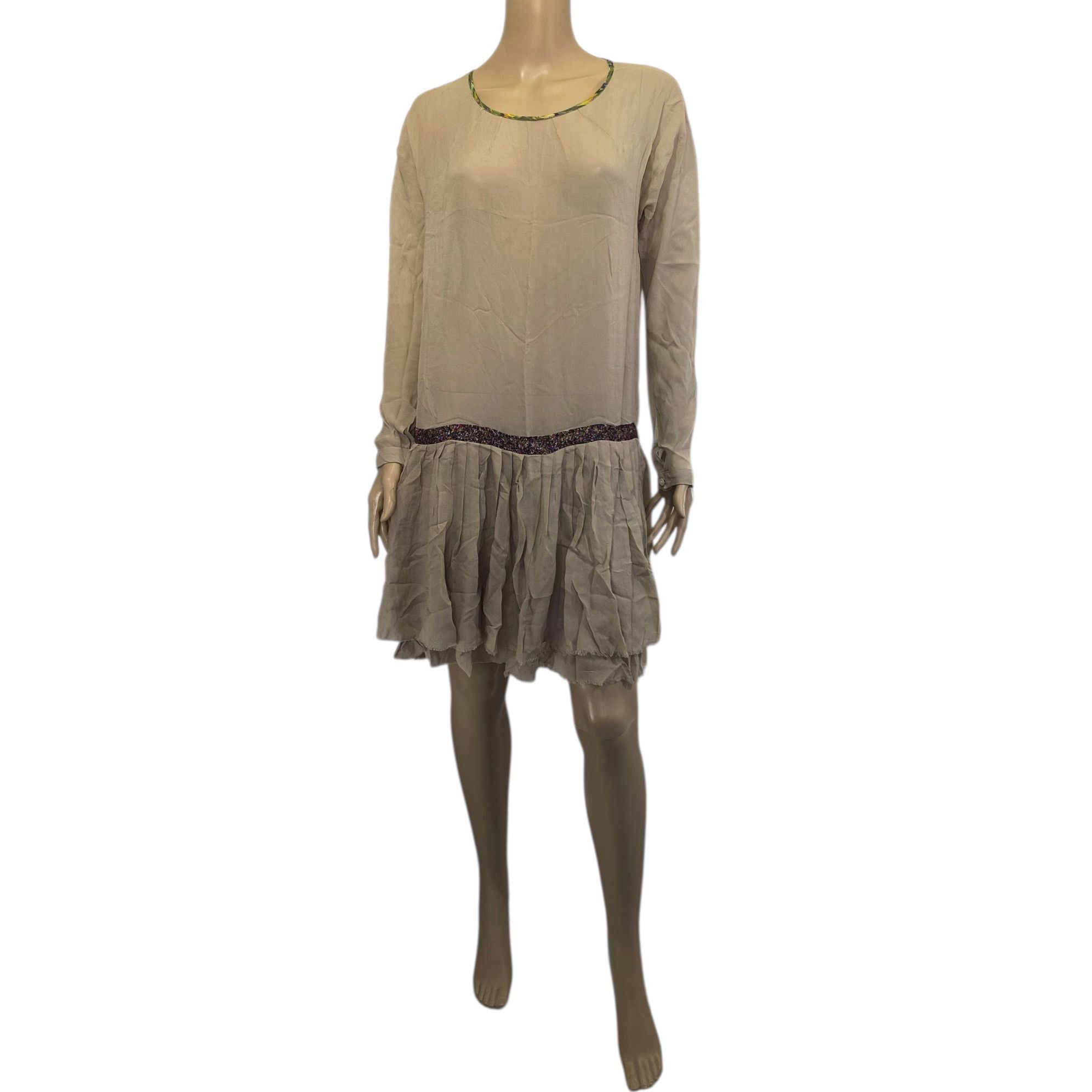 Dries Van Noten FW 2008 Beige Drop Waist Runway Dress Size XS / US 0-2 / IT 36-38 - 2 Thumbnail