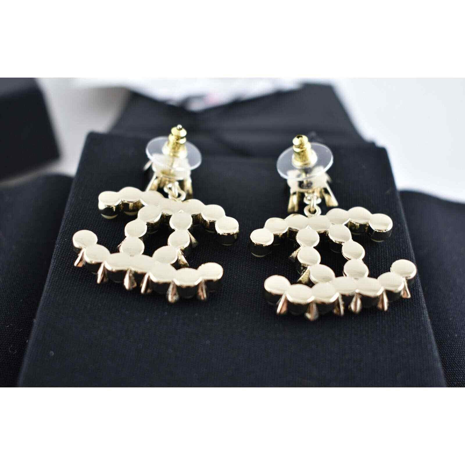 Chanel Chanel Gold Black Crystal Pearl Dangle Statement Earrings Size ONE SIZE - 10 Thumbnail