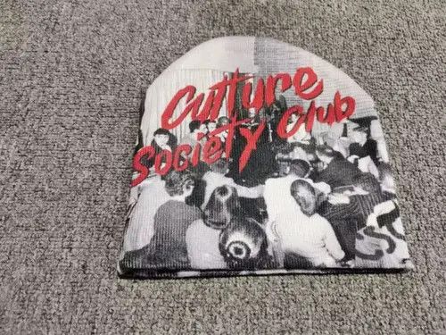 Japanese Brand Culture Society Club Graphic No Cuff Knit Beanie Hat Size ONE SIZE - 4 Thumbnail