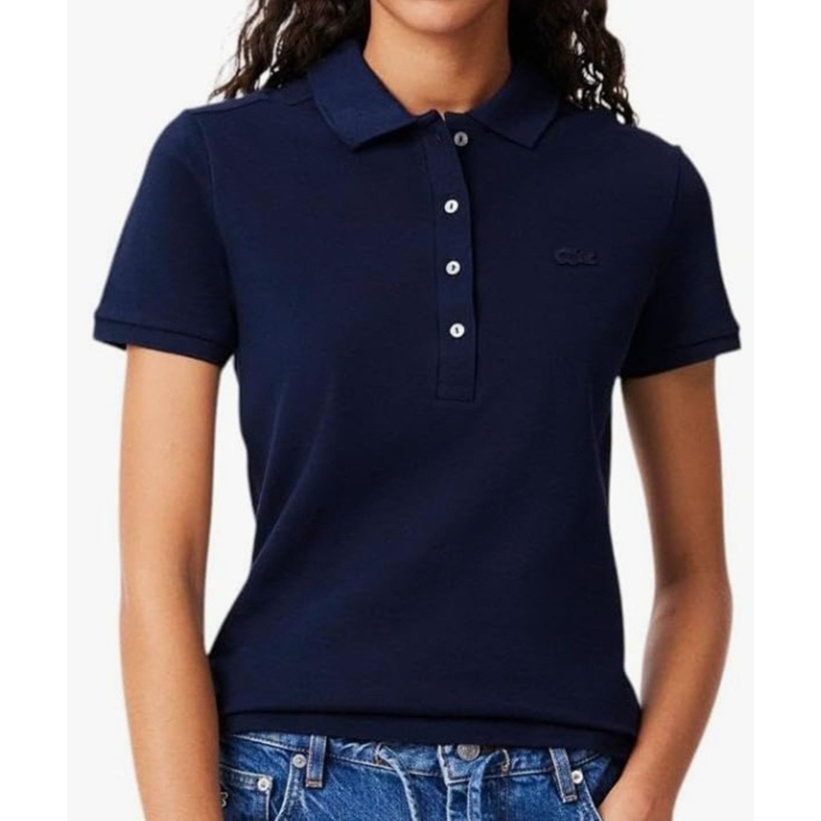 Lacoste Lacoste Women's Slim Fit Stretch Mini Pique Polo Deep Navy 8 Size M / US 6-8 / IT 42-44 - 3 Thumbnail