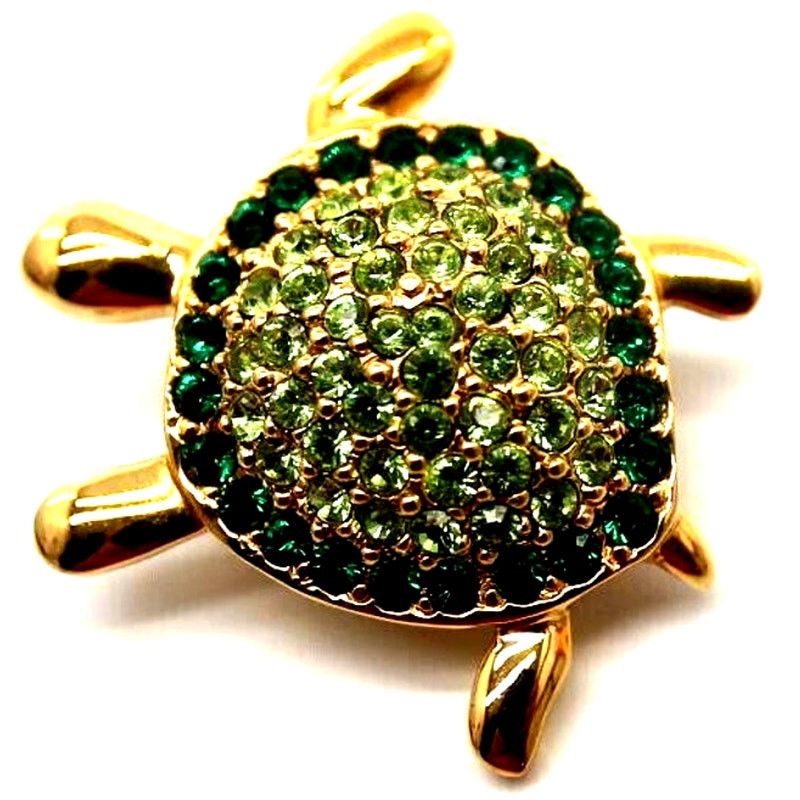 Monet Monet Rhinestone Turtle Brooch Pin Light Dark Green Goldtone Size ONE SIZE - 1 Thumbnail