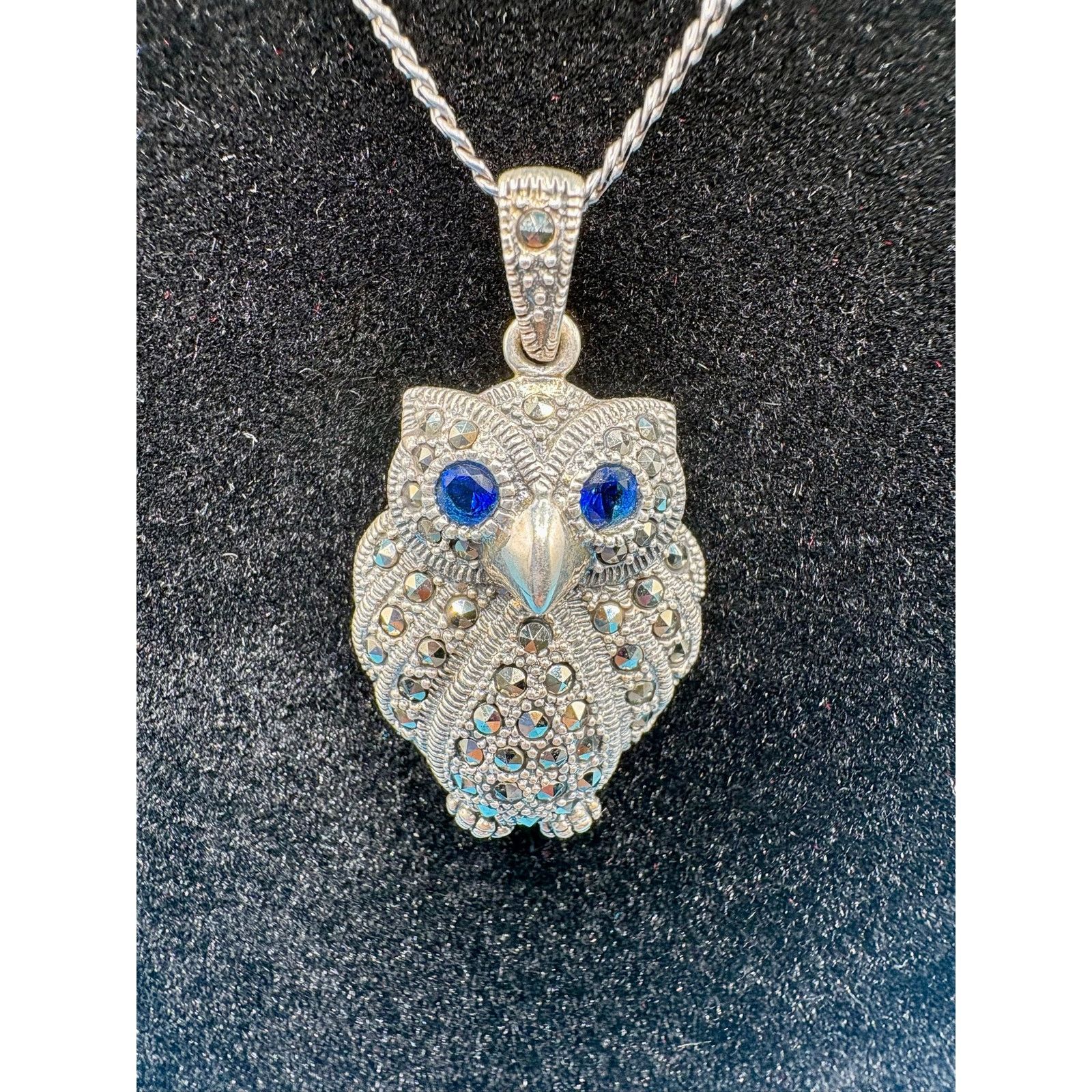 Jewelry NEW Black Rhodium Silver Moissanite Owl Pendant & 20" Chain Size ONE SIZE - 6 Thumbnail