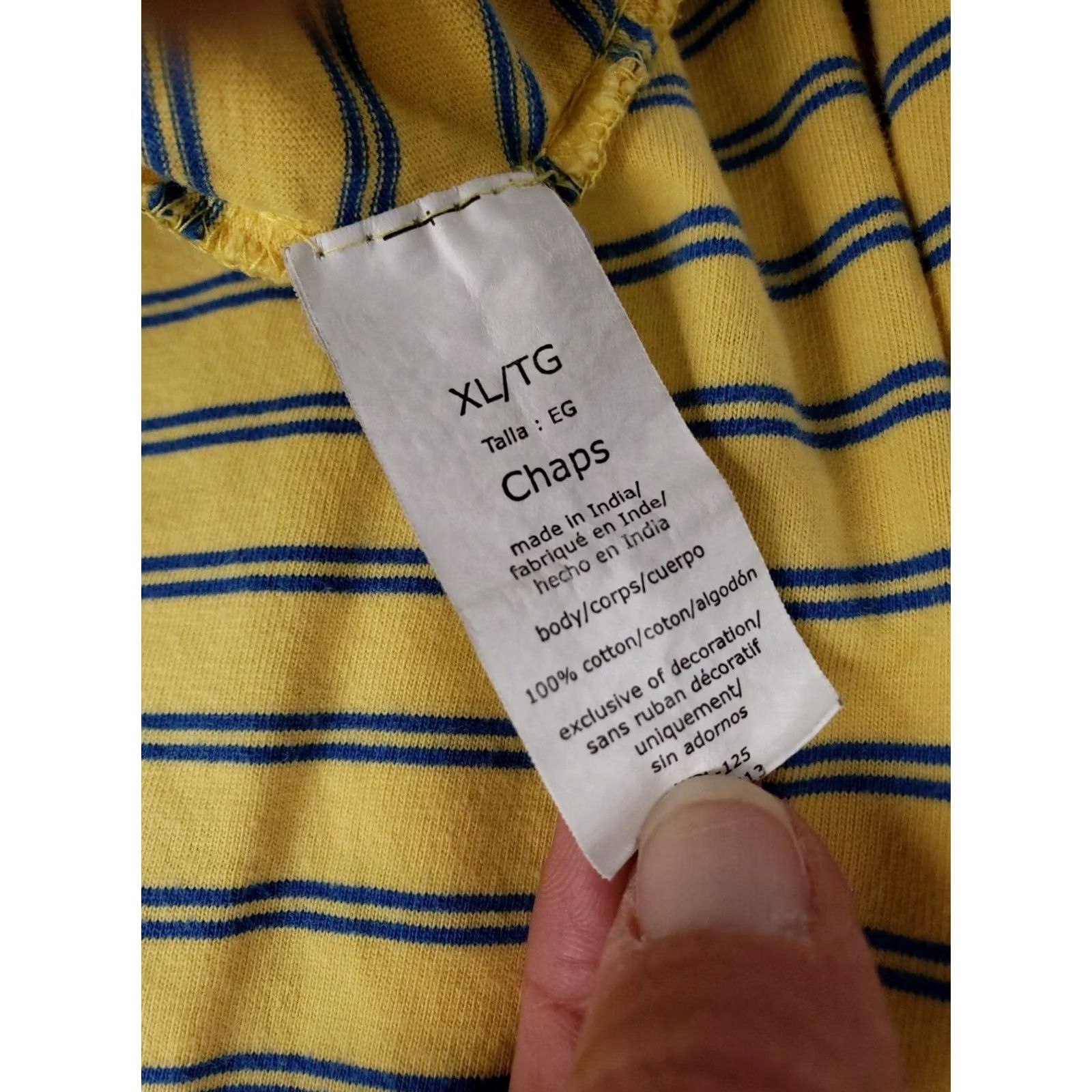 Chaps Chaps Polo Shirt Mens XL Yellow Button Short Sleeve Striped Cotton Casual Size US XL / EU 56 / 4 - 6 Thumbnail