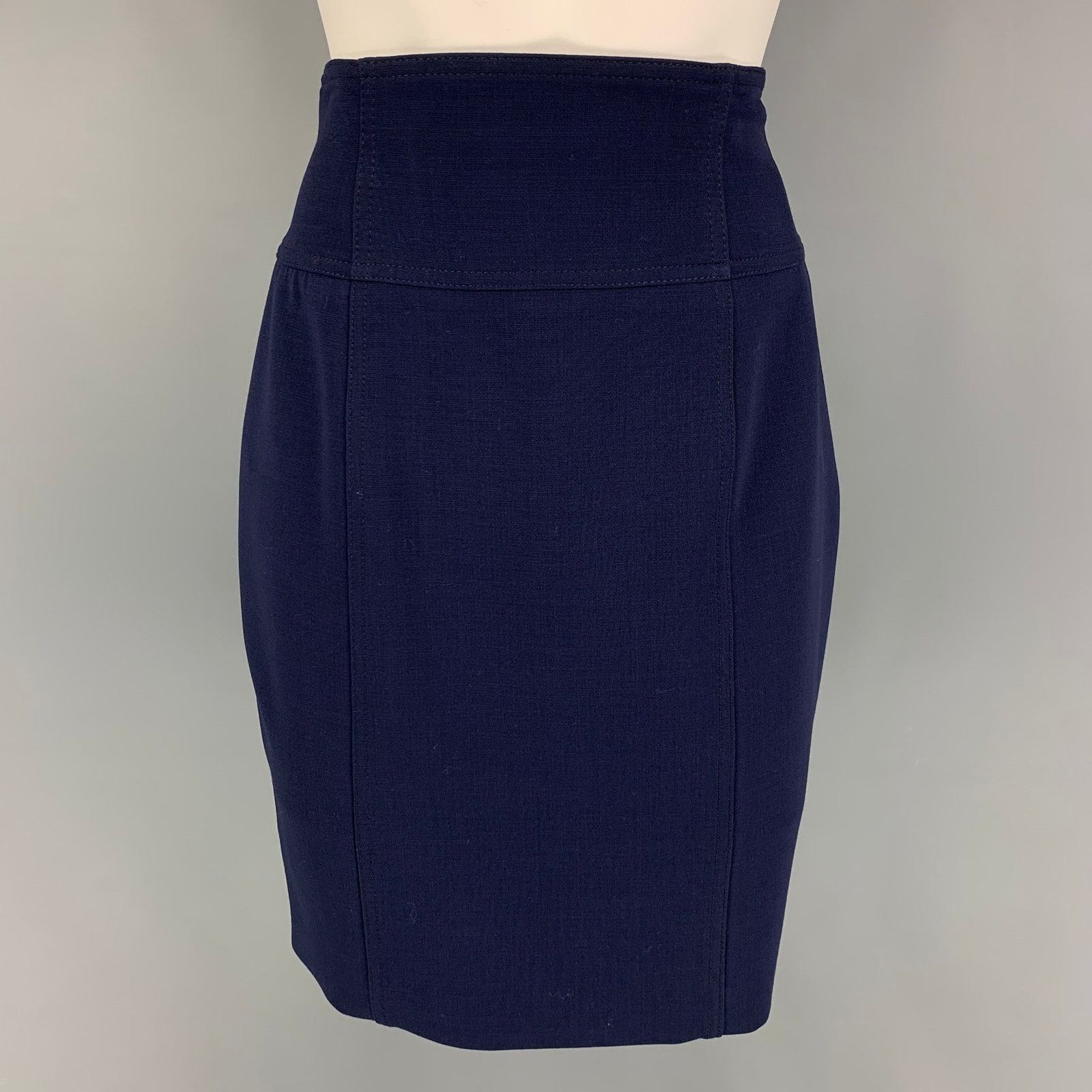 4 Navy Wool Pencil Knee-Length Skirt