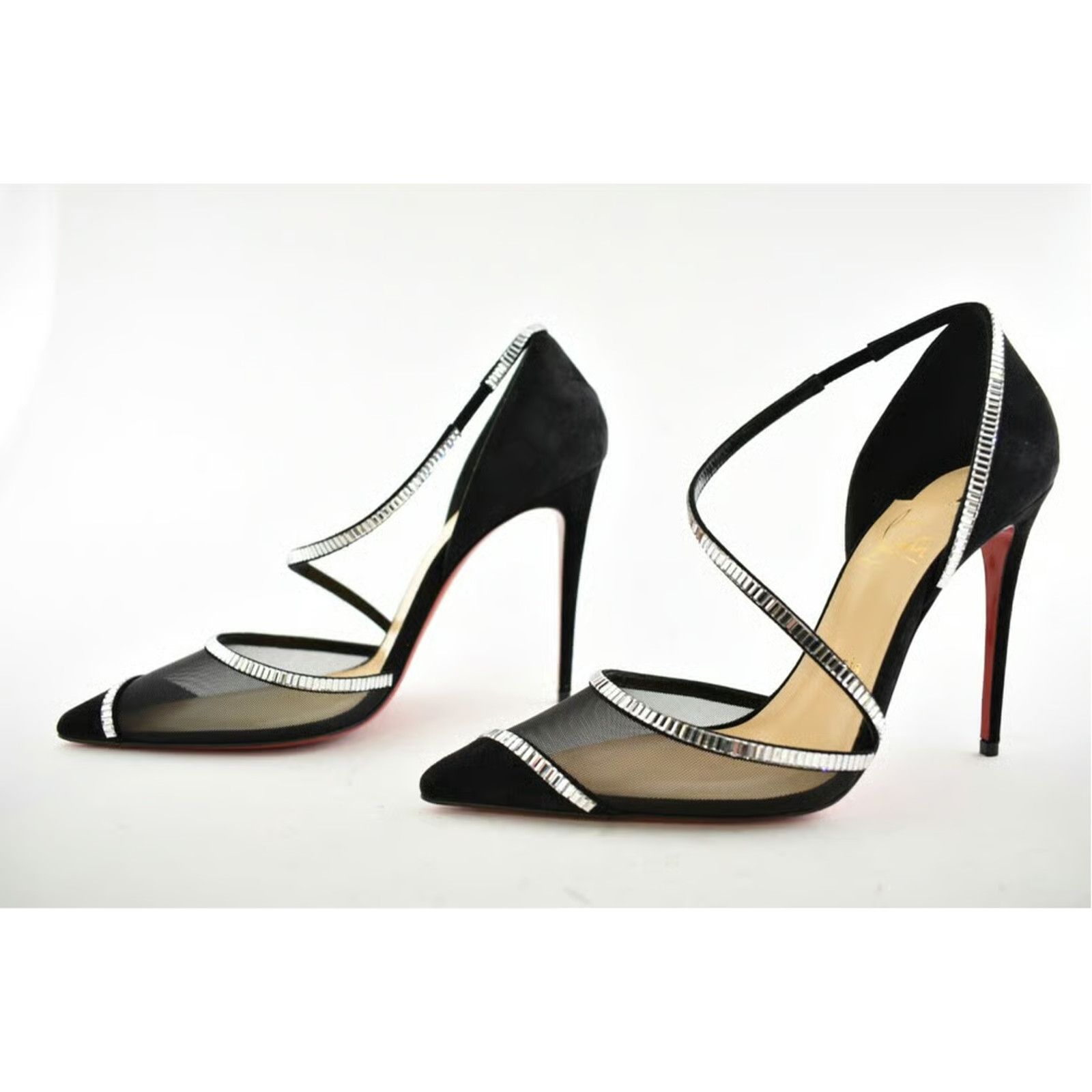 Christian Louboutin Chiara Diams 100 Black Silver Crystal Strap Heel Pump 39 Size US 9 / IT 39 - 11 Thumbnail