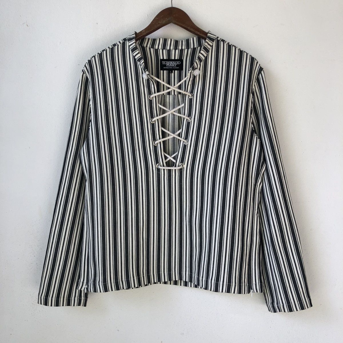 Tornado Mart TORNADO MART Japan Lace-Up Striped Long Sleeve Shirt Size US M / EU 48-50 / 2 - 1 Thumbnail