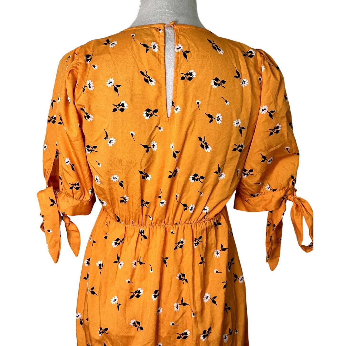 Other Vero Mada Women Orange Floral Tie Short Sleeve Mini Dress XS Size XS / US 0-2 / IT 36-38 - 6 Thumbnail