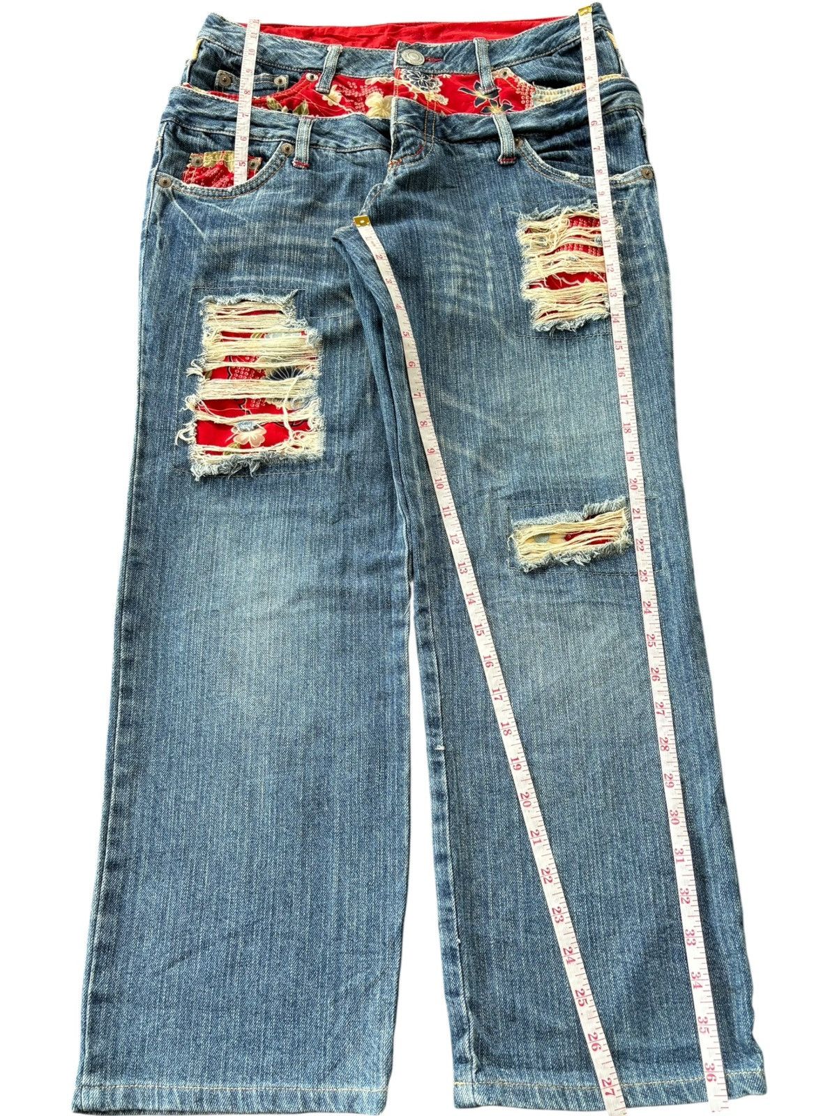 Japanese Brand Vintage Japanese Double Waist Distress Patch Loose Jeans Size 30" / US 8 / IT 44 - 8 Thumbnail