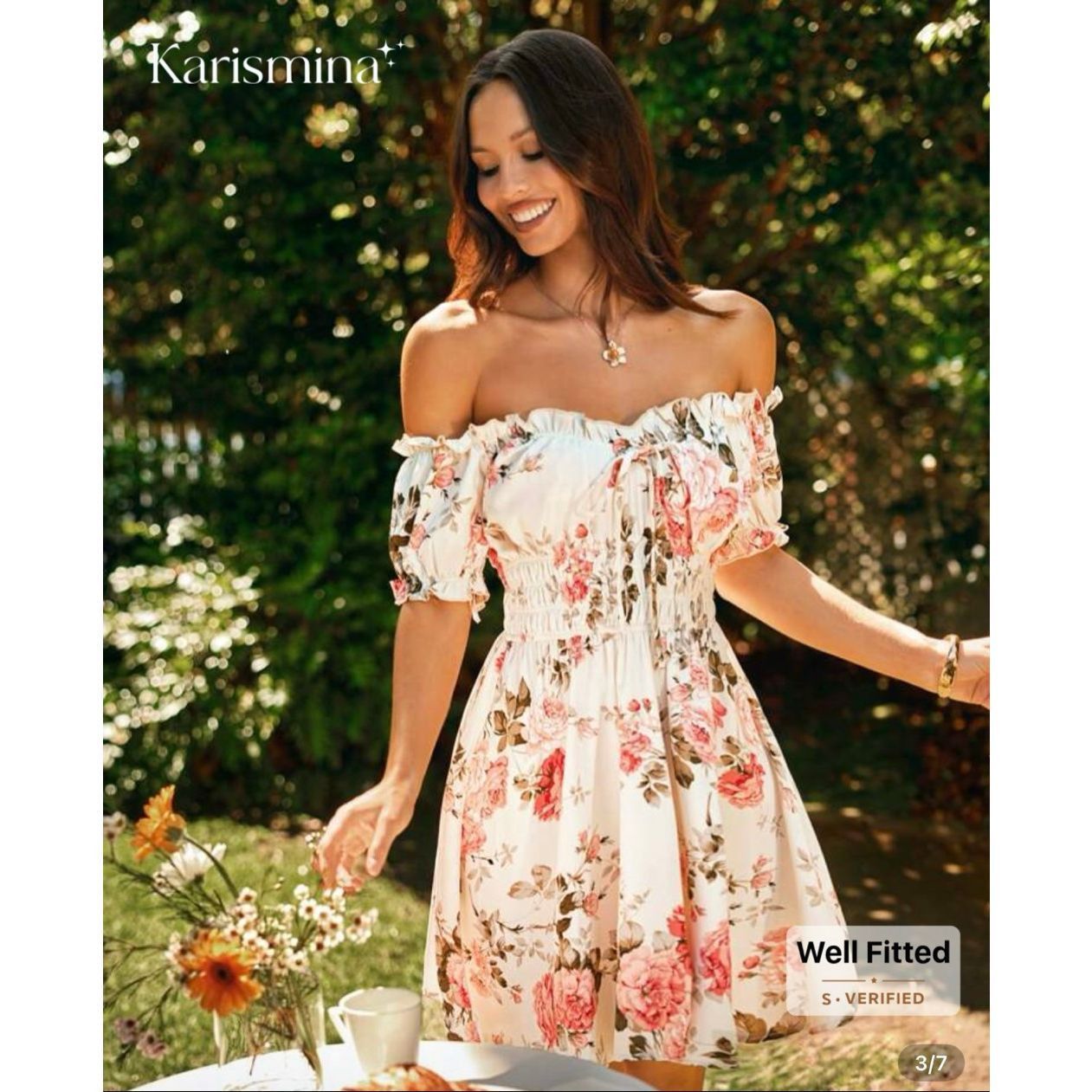 Shein KARISMINA Vacation Spring/Summer Floral Printed Woven Off-Sh Size L / US 10 / IT 46 - 3 Thumbnail