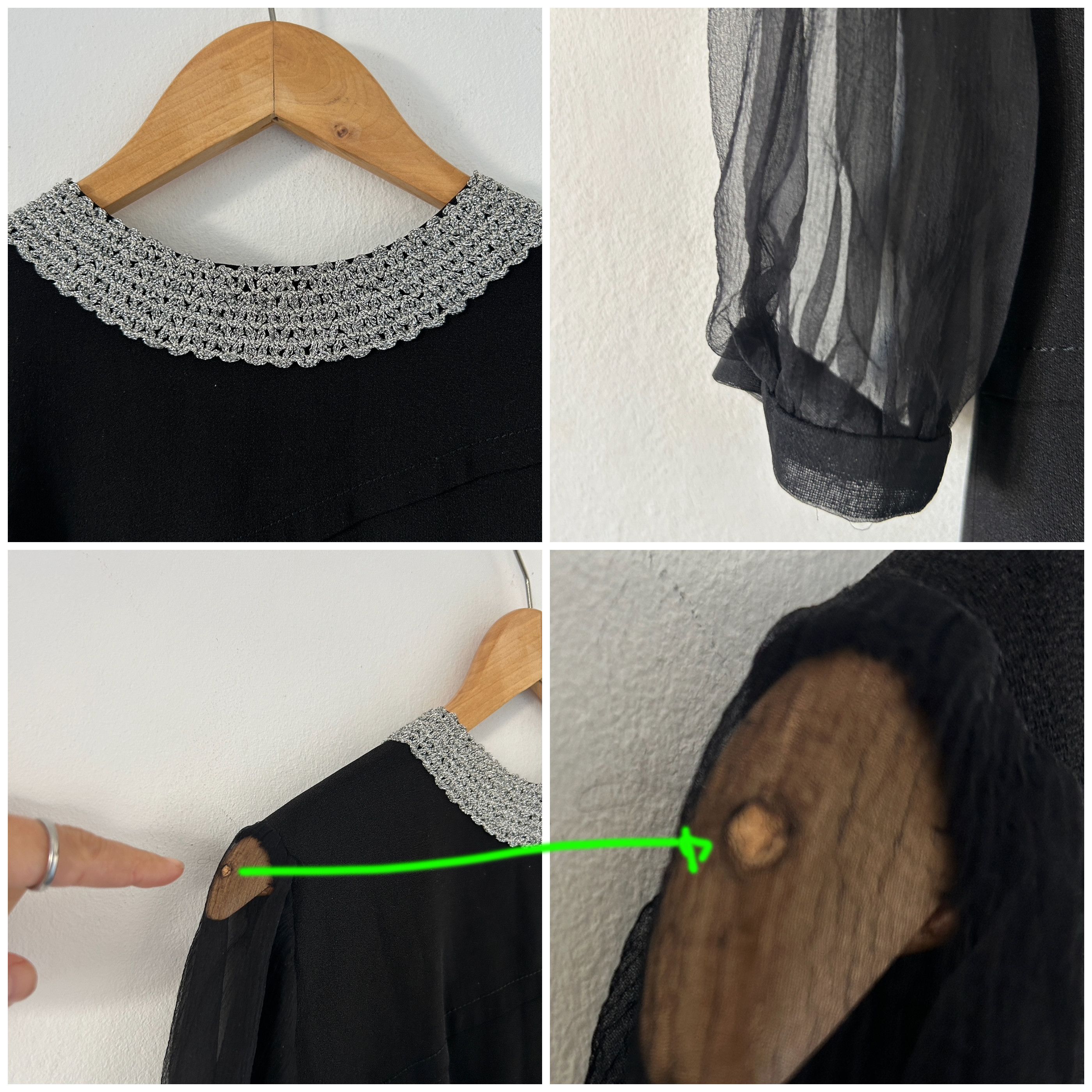 Vintage Vintage 70s Black Formal Midi Dress sheer sleeves Size S / US 4 / IT 40 - 9 Thumbnail