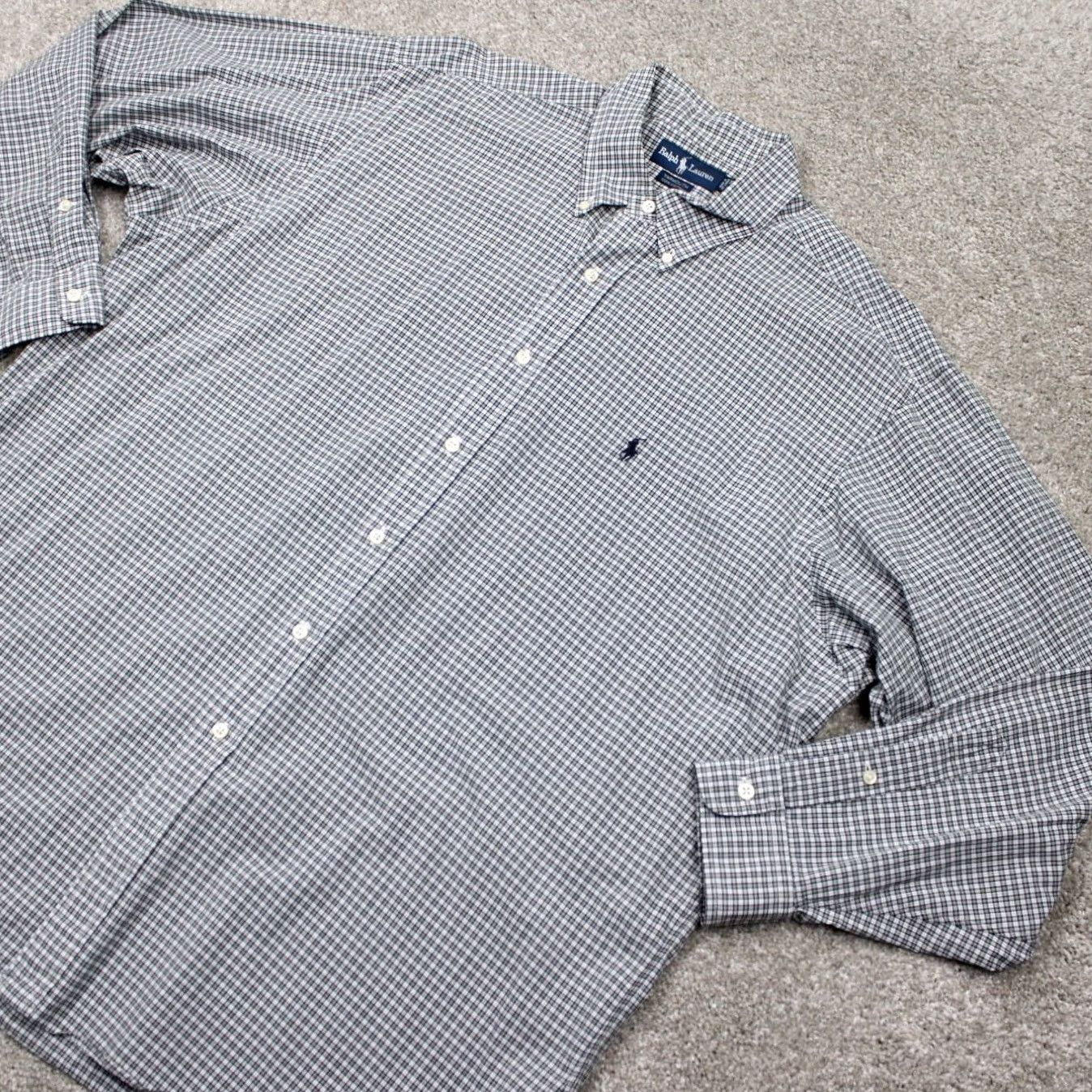 Ralph Lauren Ralph Lauren Yarmouth Dress Shirt Mens 17 1/2 35 Black/Blue/White Cotton L/S Shirt Mens Regular 100% Cotton Solid Logo Preppy Classic Women? No Size 48R - 4 Thumbnail